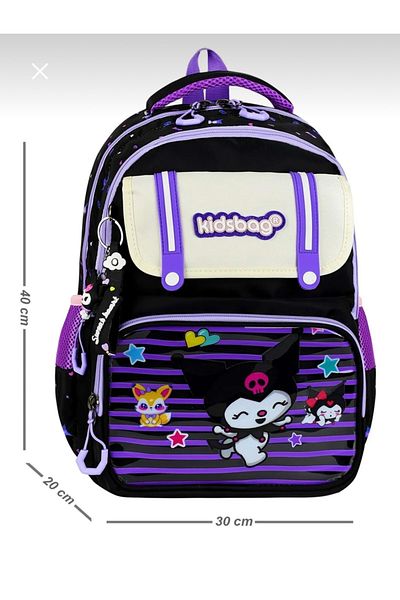 JOJO KIDS Girl Child Kuromi Primary School Backpack, Waterproof Bag, Set of 3