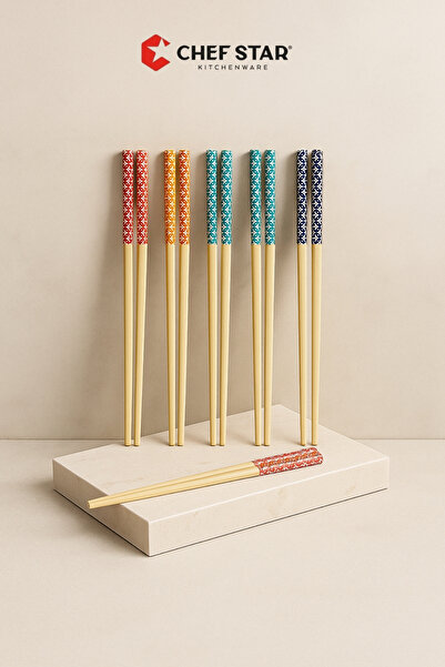 Chefstar 5 ÇİFT TEK RENK DESENLİ BAMBU CHOPSTICK SETİ – ASYA MUTFAĞI İÇİN DOĞ...
