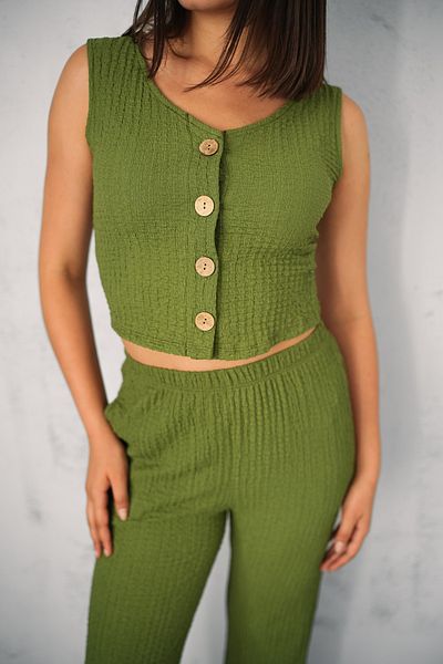 winmoda Women's Seersucker Suit with Vest - Vest and Pants - Summer Suit