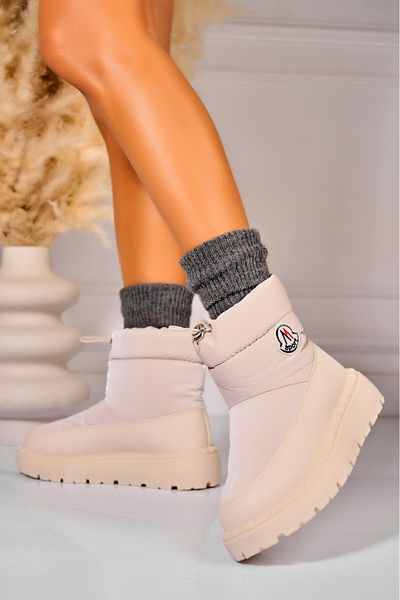 Joana Women's Beige Fur-lined Boots Made of Ecological Leather Zanyia
