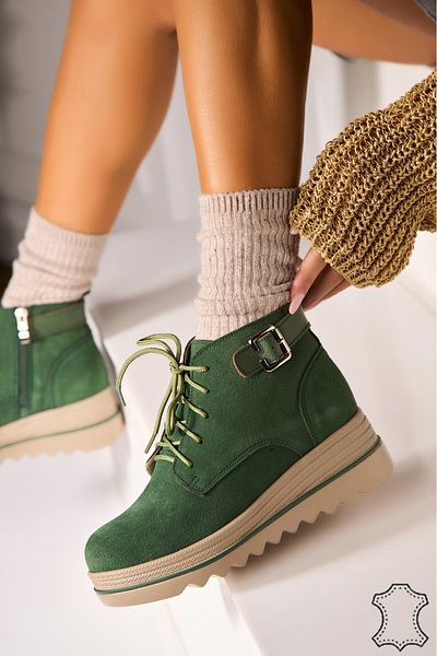 Joana Women's Green Suede Leather Boots Maleny