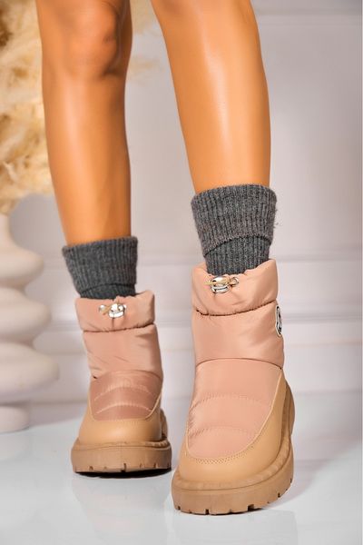 Joana Women's Khaki Fur-lined Boots Made of Ecological Leather Zanyia