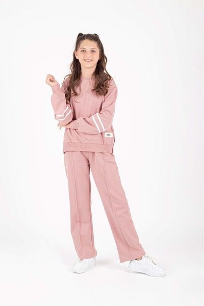 Mnk Baby&Kids Girl's Sport Emblem Side Snap Detailed Tracksuit Set M00759 Pudra