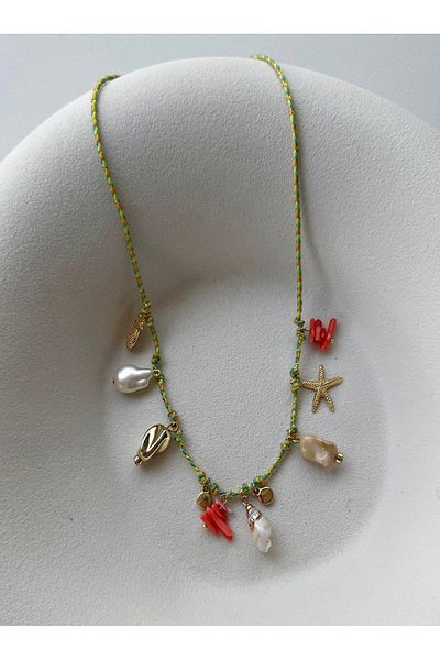 mos&more Steel Starfish Green Chain Elegant Necklace