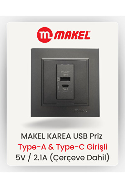 MAKEL USB Priz | Type-A & Type-C Girişli | 5V / 2.1A (Füme)