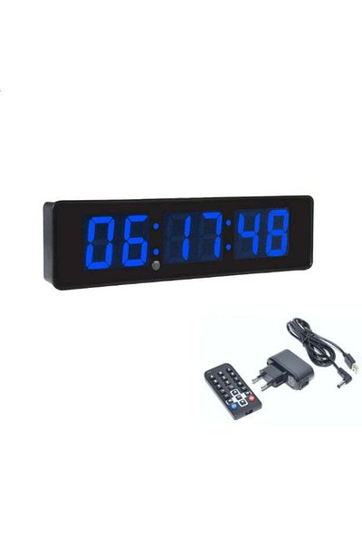 VTM Ceas Digital de Masa si Perete cu LED Albastru, Cronometru, Timer, Alarma, 34x9cm