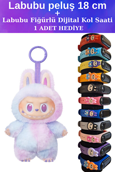 Pofika Labubu BIG INTO ENERGY Siyah Peluş 18 Cm + Labubu Fiğürlü Dijital Kol Saati 1 ADET HEDİYE