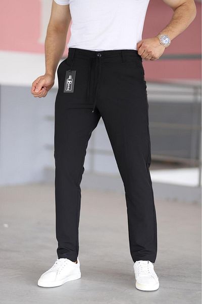 Bürke Men's Black Color Half Elastic Waist Lace up Comfortable Stretchy Fitted Lycra Trousers