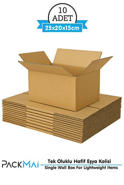 PackMai 25x20x15 cm Koli-Kutu | 10 ADET | Hafif Eşya Kolisi Tek Oluklu 3mm Ka...