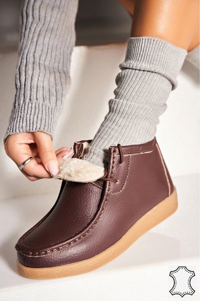 Joana Women's Brown Genuine Leather Boots Delmy