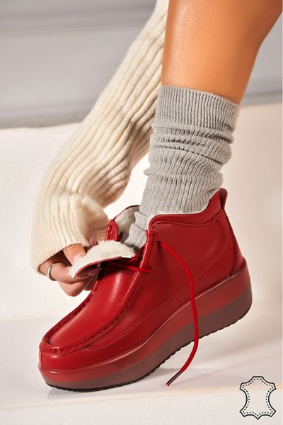 Joana Women's Genuine Leather Boots Red Hasna