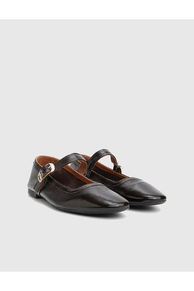 İLVİ Kaori Wrinkled Patent Leather Brown Loafer Shoes