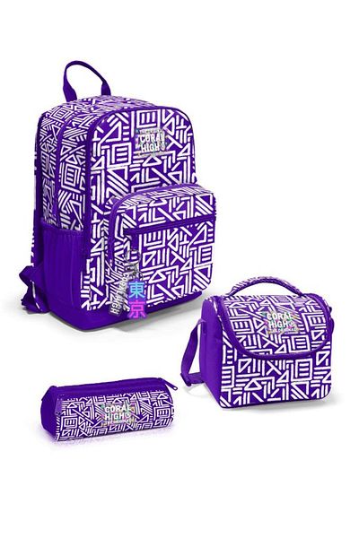 Coral High Purple White Geometric Patterned 3-Piece School Bag Set Goset0123683