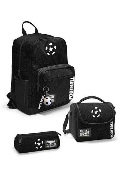 Coral High Goshopya Black Football Patterned 3-Piece School Bag Set Goset0123698