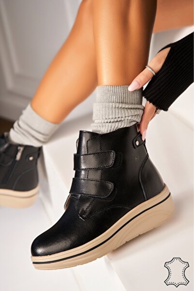 Joana Γυναικείες μαύρες δερμάτινες μπότες Kanai