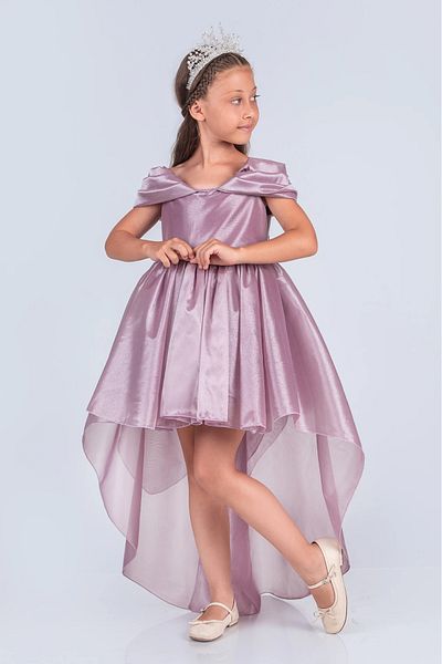 vestitino Girls' Chiffon Detailed Evening Dress-Off Shoulder, Long Tail