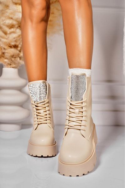 Joana Women's Beige Fur-lined Boots Made of Neoma Eco-Leather