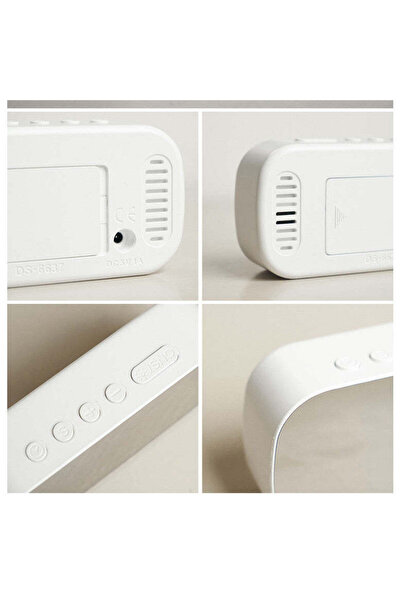 VTM White Digital Clock with White LED, Oval Mirror Style, Alarm, 5 Brightness Levels, Adapter Included