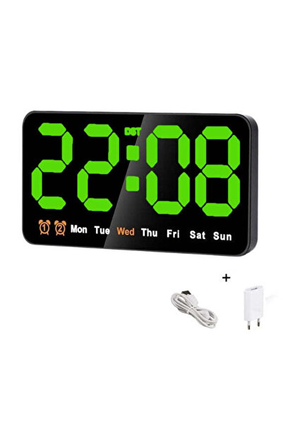 VTM Digital Table and Wall Clock with Green LED, Alarm, Calendar, Temperature, Snooze, Night Mode