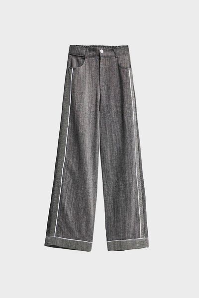 its basic Women's Gray Color Palazzo Fit Stripe Detailed Special Design Trousers
