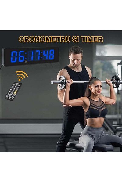 VTM Ceas Digital de Masa si Perete cu LED Albastru, Cronometru, Timer, Alarma, 34x9cm