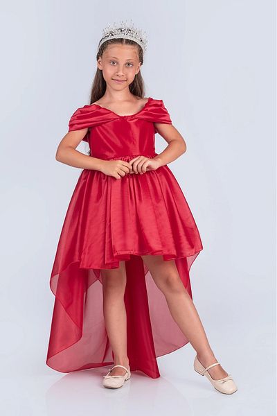 vestitino Girls' Chiffon Detailed Evening Dress-Off Shoulder, Long Tail