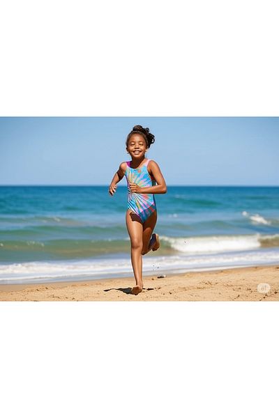 SPEEDO Digital Print Sun Patterned Girl's Swimmer Swimsuit Turquoise