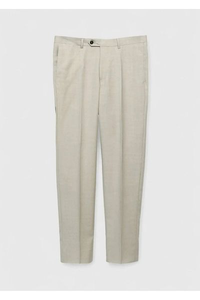 Ramsey Light Brown Plain Woven Regular Fit Classic 100% Wool Trousers