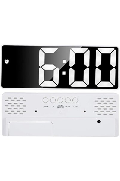 VTM White Digital Clock with Green LED, Temperature, Alarm, Voice Control, 160x60x25 mm