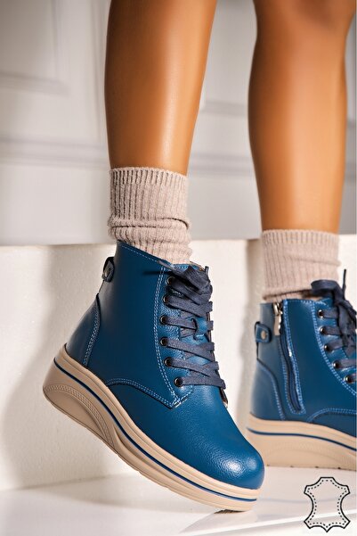 Joana Γυναικείες Μπότες από Φυσικό Δέρμα σε Μπλε Χρώμα Alexina