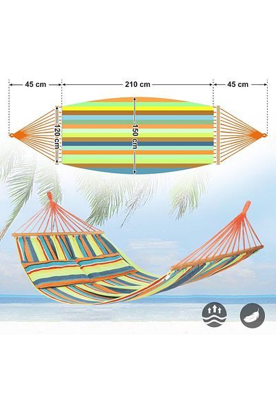 SONGMICS Double Hammock with Wooden Bar, Cushions Included, Max. 300 kg, 210x150 cm, Multicolor