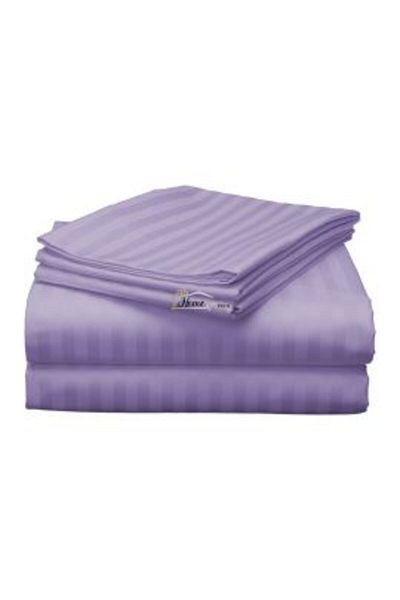 HomePuls King Size Double Bed Sheet Damask Polycotton Stripes 1 cm, 230 x 260 cm, Lilac Iris