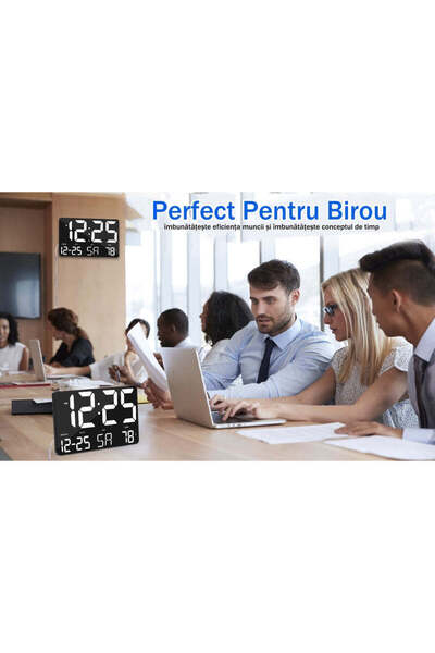 VTM Digital Table and Wall Clock, White LED, Calendar, Temperature, Alarm, Snooze, 25x16cm