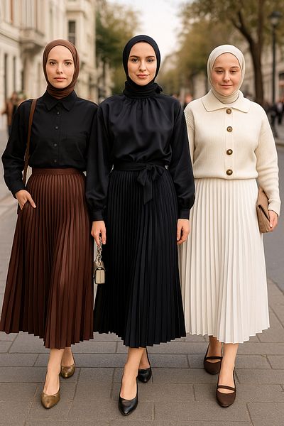 comstar Women's 3 Pack Elastic Pleated Loose Summer Long Skirt