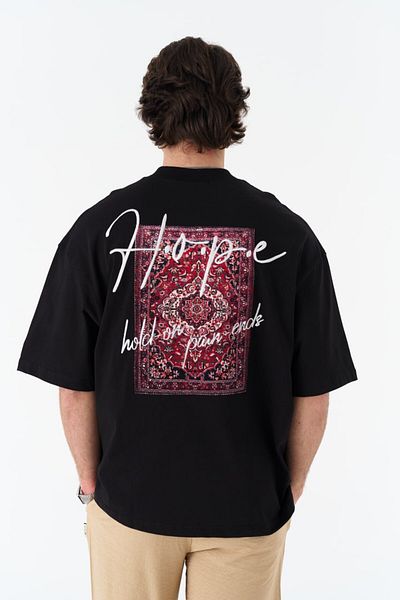 fame-stoned Hope Printed, Embroidered Unisex 100% Cotton Black T-Shirt