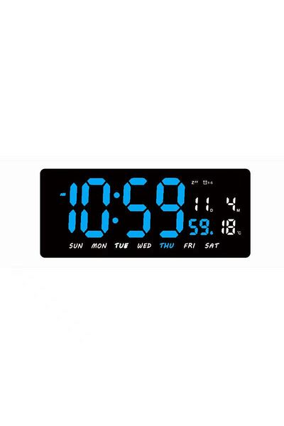 VTM Digital Table and Wall Clock with Blue LED, Calendar, Temperature, Alarm, Snooze, 36x16cm