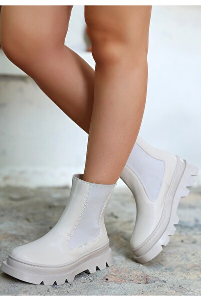 Zerenyus Bluen Beige Elastic Laceless Women's Boots