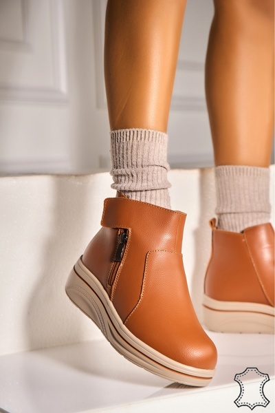 Joana Γυναικείες Μπότες από Φυσικό Δέρμα Camel Wanita