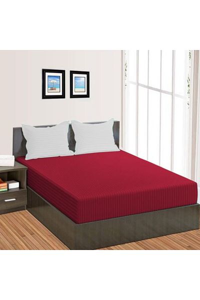 HomePuls Cearșaf cu fermoar, model damasc, cu dungi din policoton, 1 cm, 230 x 250 cm, pentru saltea 180 x 200 cm, roșu persan