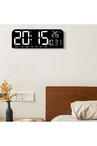 VTM Ceas Digital de Masa si Perete cu LED Alb, Calendar, Cronometru, Alarma, Snooze, 24x9cm