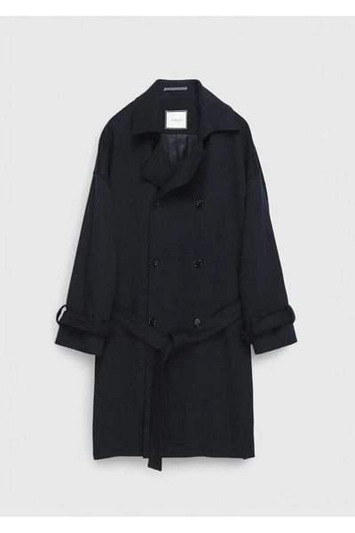 Ramsey Navy Blue Woven Double Breasted Coat