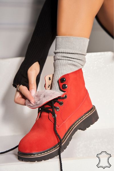 Joana Women's Red Suede Leather Boots Nolyn