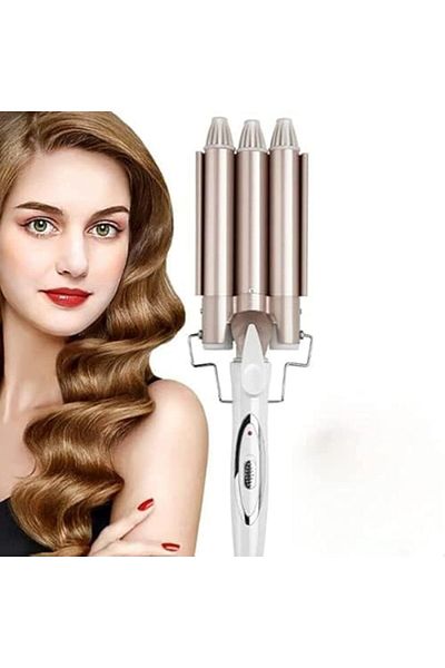 Shopi MUNTAQI 3 Barrel Curling Iron Hair Waver – Ceramic Triple Barrel Hair Crimper for Beach Waves, Fas