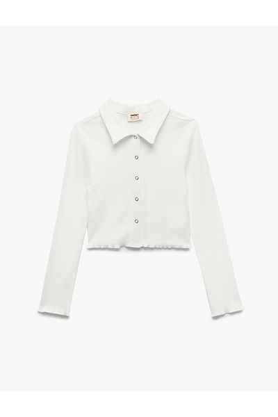 Koton Cotton Long Sleeve Shirt Collar Crop T-Shirt