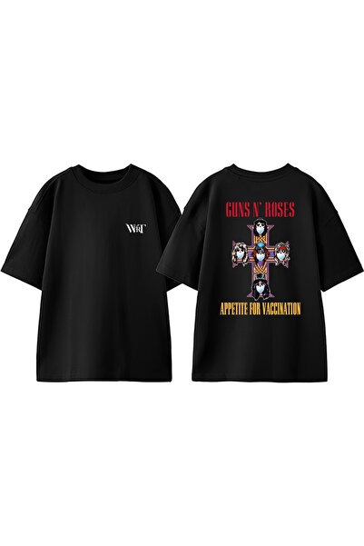 THEWERT Tricou oversize negru din bumbac cu imprimeu pe spate Guns N Roses Ro...