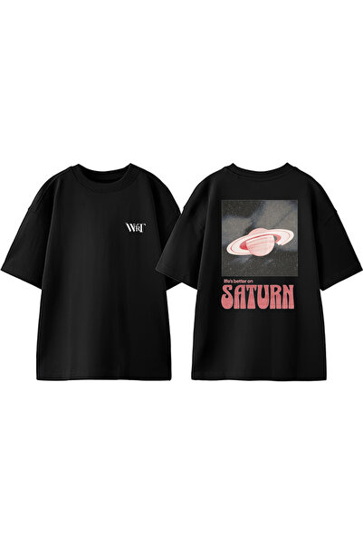 THEWERT Life's Better On Design Back Printed Βαμβακερό μαύρο μπλουζάκι Oversize