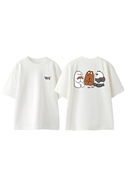 THEWERT Tricou oversize alb din bumbac cu imprimeu pe spate Kafadar Bears Card Design