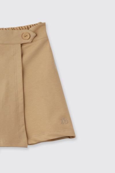 Panço Kız Çocuk Cep Detaylı Beli Yarım Lastikli Bej Şort Etek