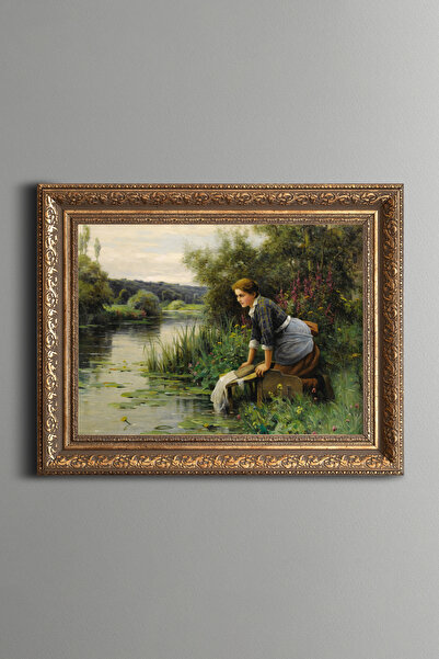 epiqart Spălătorul pe malul râului - Cadru cu model vintage