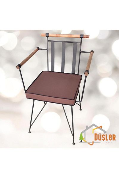 DÜŞLER EV TEKSTİLİ 40X40 Brown Water and Stain Repellent Zippered Lace Black Piping Chair Cushion 5 cm